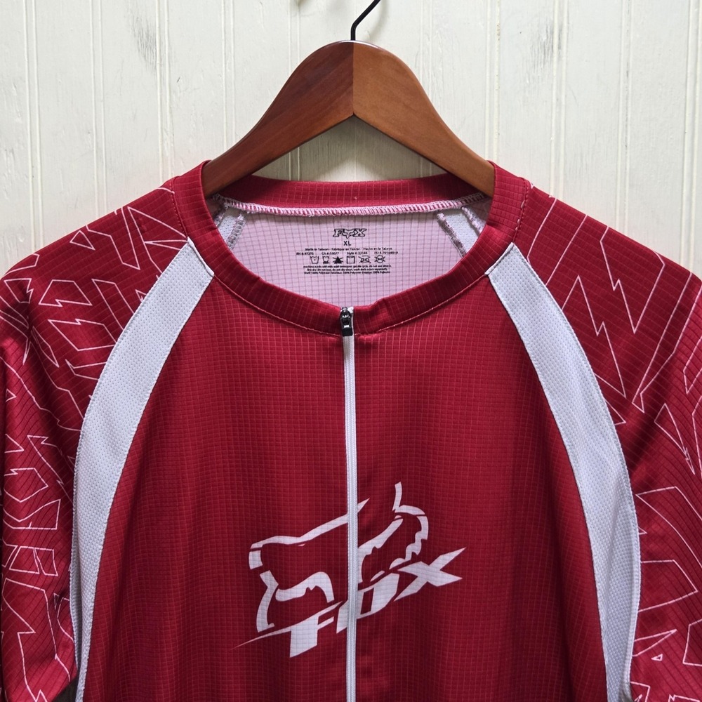 Fox Racing Cycling Jersey XL Red White Full Zip Short Sleeve Mens Bike Shirt